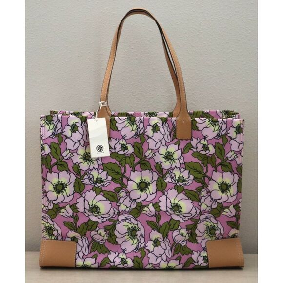 Tory Burch 151611-650 Aster Pink Flower Ella Nylon Floral Printed Tote Bag - Picture 2 of 10